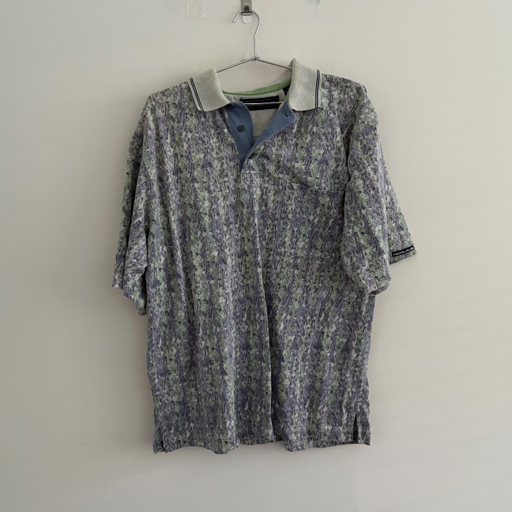 Nicklaus Mens XL Polo Shirt Short Sleeve Abstract Geometric Green Purple Cotton